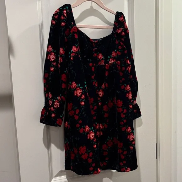 Janie and Jack velvet Navy w/ Red Rose Dress size 5 NWOT - Picture 4 of 7